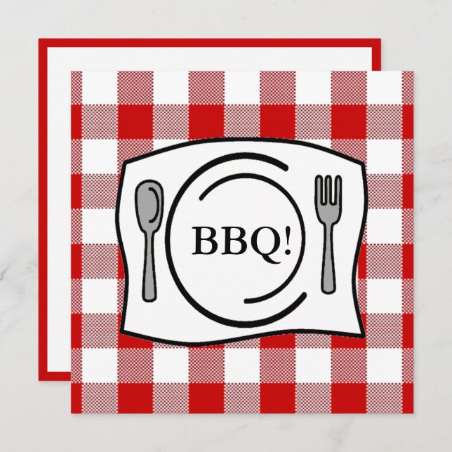 Red Gingham Tablecloth BBQ Inbjudningar (Fram/baksida)