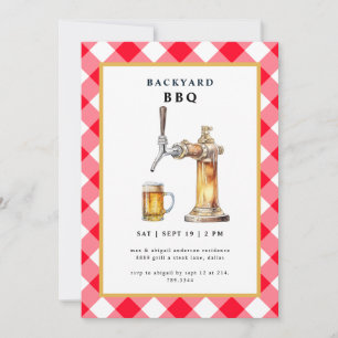 Red Gingham Tap & Beer Keg Backyard BBQ Party Inbjudningar