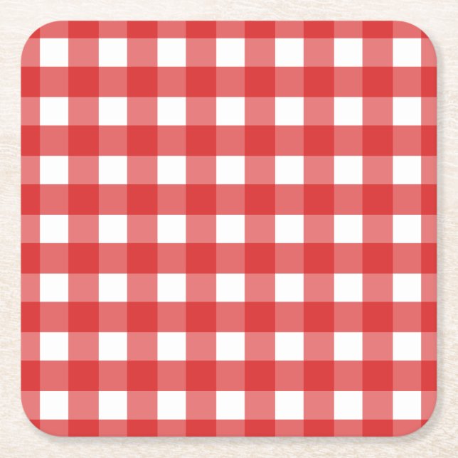Red gingham underlägg papper kvadrat (Framsidan)
