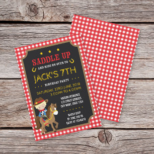 Red Gingham Vilda western Cowboy Birthday-inbjudan Inbjudningar