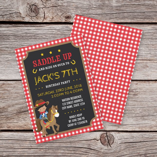 Red Gingham Vilda western Mörk Cowboy Birthday (Skapare uppladdad)