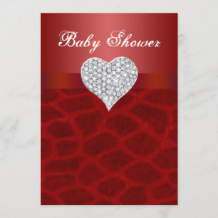 Red Giraffe Diamond Heart Baby Shower-inbjudan Inbjudningar
