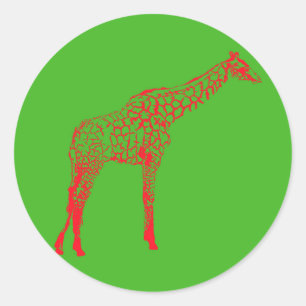 Red Giraffe Stencil Runt Klistermärke