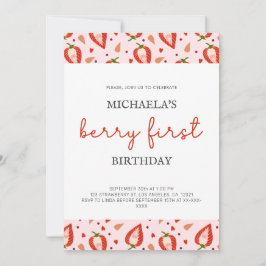 Red Girl Berry First Birthday Inbjudningar