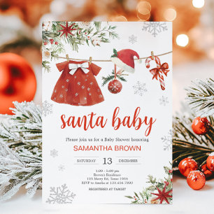 Red Girl Santa Baby Shower Inbjudningar