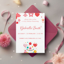 Red Girl Stars Sprinkle Baby Shower Inbjudningar