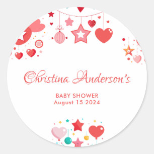 Red Girl Stars Sprinkle Baby Shower Runt Klistermärke