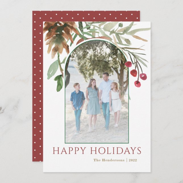 Red Glad helg jul Berries Photo Card (Fram/baksida)