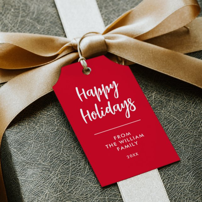 RED GLAD HELG NAMN DIY CHRISTMAS GIFT MÄRKRE VISITKORT (DIY CHRISTMAS GIFT TAG CHEAPER SAVE MONEY CUT THE LINES HAPPY HOLIDAYS FAMILY NAME)