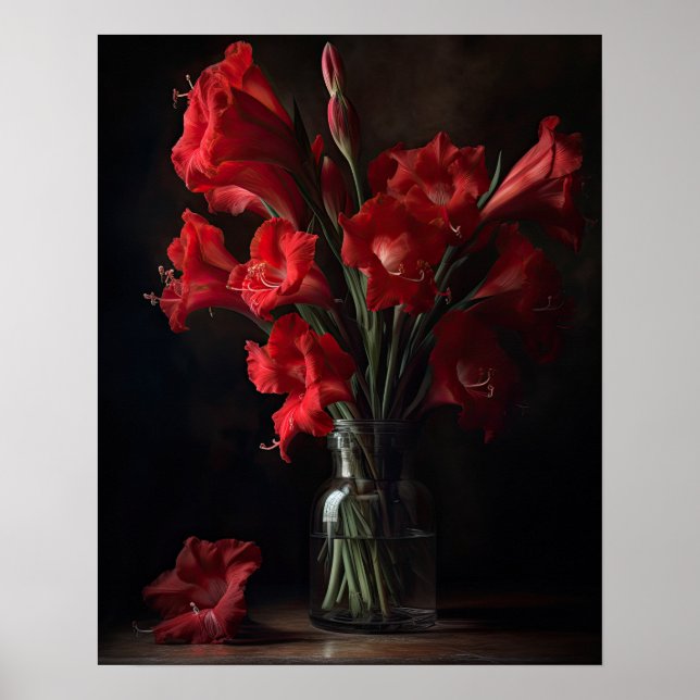 Red Gladiolus Flowers Art Skriv ut Poster (Framsidan)