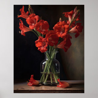 Red Gladiolus Flowers Art Skriv ut Poster