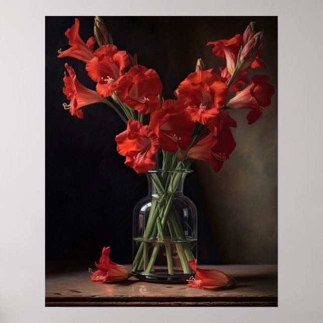 Red Gladiolus Flowers Art Skriv ut Poster (Framsidan)