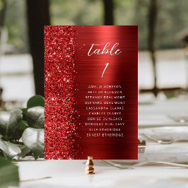 Red Glam Glitter Metallic Script Wedding Bordsnummer