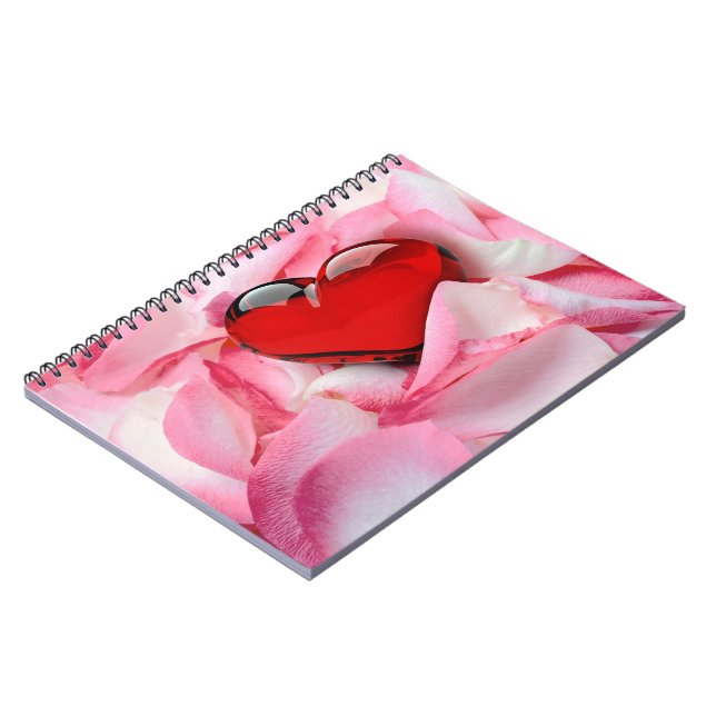 Red Glass Heart Ro Petals Anteckningsbok Med Spiral (Vänstra Sidan)