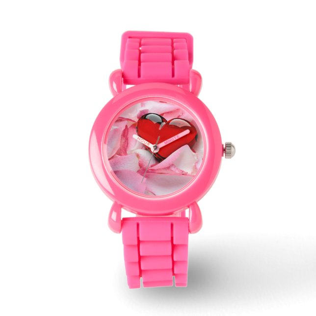 Red Glass Heart Ro Petals Armbandsur (Framsida)