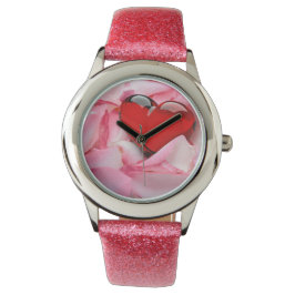 Red Glass Heart Ro Petals Armbandsur