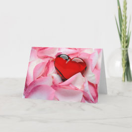 Red Glass Heart Ro Petals Helgkort