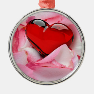 Red Glass Heart Ro Petals Julgransprydnad Metall