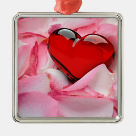 Red Glass Heart Ro Petals Julgransprydnad Metall