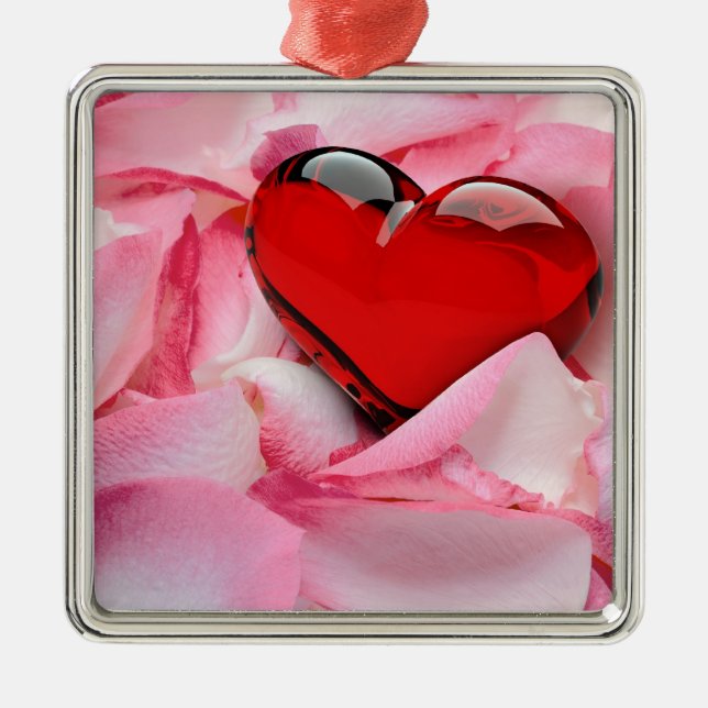Red Glass Heart Ro Petals Julgransprydnad Metall (Framsidan)