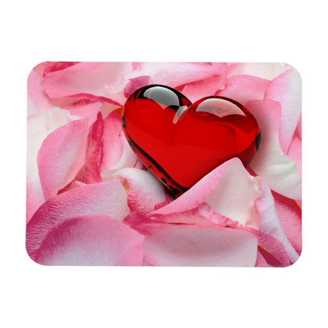 Red Glass Heart Ro Petals Magnet (Horisontell)