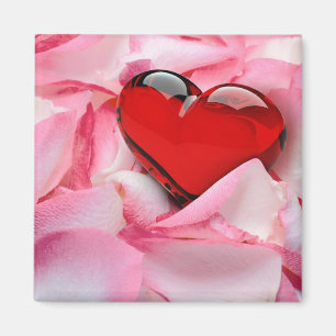 Red Glass Heart Ro Petals Magnet