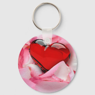 Red Glass Heart Ro Petals Nyckelring