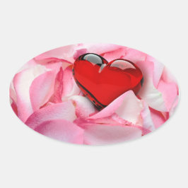 Red Glass Heart Ro Petals Ovalt Klistermärke