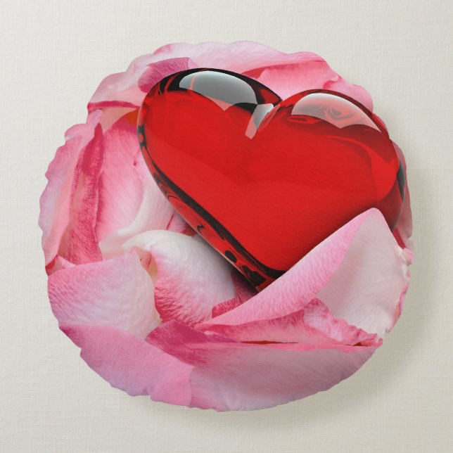 Red Glass Heart Ro Petals Rund Kudde (Framsidan)