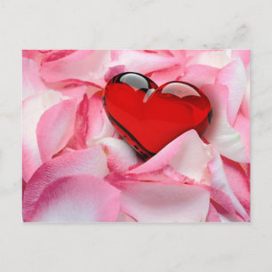 Red Glass Heart Ro Petals Vykort