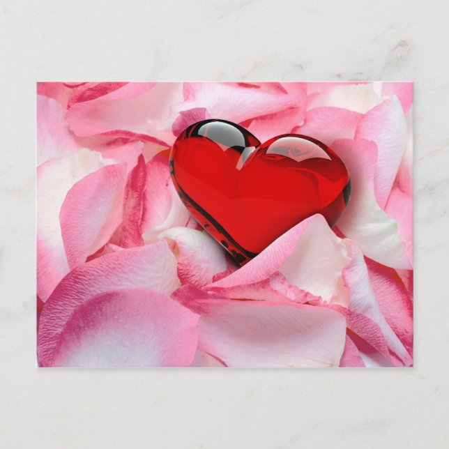 Red Glass Heart Ro Petals Vykort (Framsida)