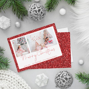 Red Glitter 2 Photo Script God jul Card