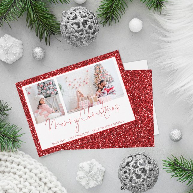 Red Glitter 2 Photo Script God jul Card (Skapare uppladdad)