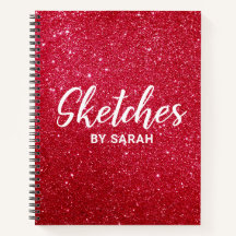 Red Glitter Artist Sketchbook Notebook Antecknings