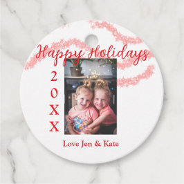 Red glitter-barnfamiljfoto glad helg namn gåvor etiketter