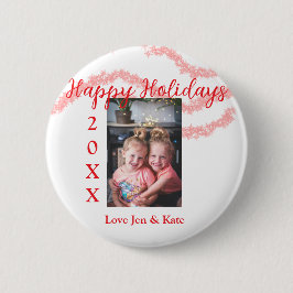 Red glitter-barnfamiljfoto glad helg namn knapp