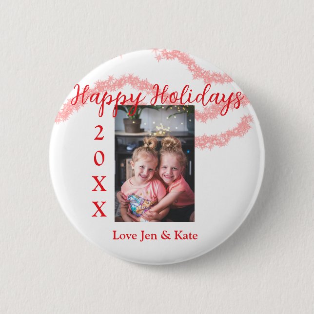 Red glitter-barnfamiljfoto glad helg namn knapp (Framsida)