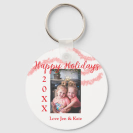 Red glitter-barnfamiljfoto glad helg namn nyckelring