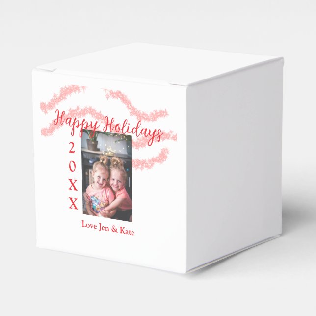 Red glitter-barnfamiljfoto glad helg namn presentaskar (Framsidan Sidan)