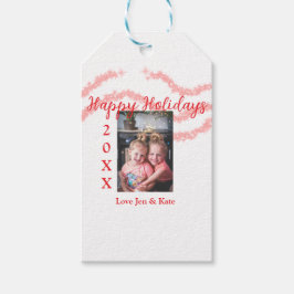 Red glitter-barnfamiljfoto glad helg namn presentetikett