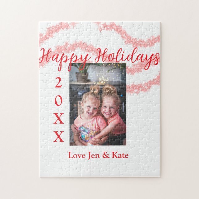Red glitter-barnfamiljfoto glad helg namn pussel (Vertikal)