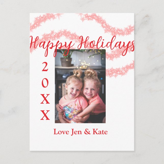 Red glitter-barnfamiljfoto glad helg namn vykort (Framsida)