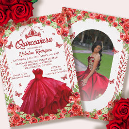 Red Glitter Blommigt Gnistra Quinceanera Inbjudningar