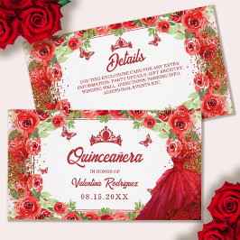 Red Glitter Blommigt Gnistra Quinceanera Tilläggskort