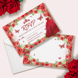 Red Glitter Blommigt Quinceanera OSA Kort