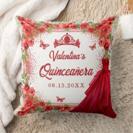 Red Glitter Blommigt Quinceanera Party Kudde