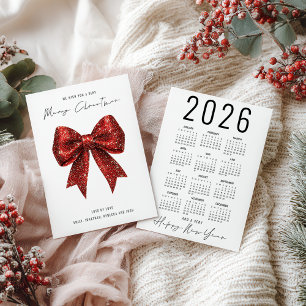 Red Glitter Bow 2026 Calendar God jul Julkort