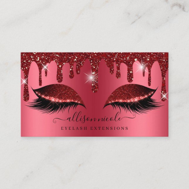 Red Glitter Drip Metallic Foil Eyelash Visitkort (Framsida)