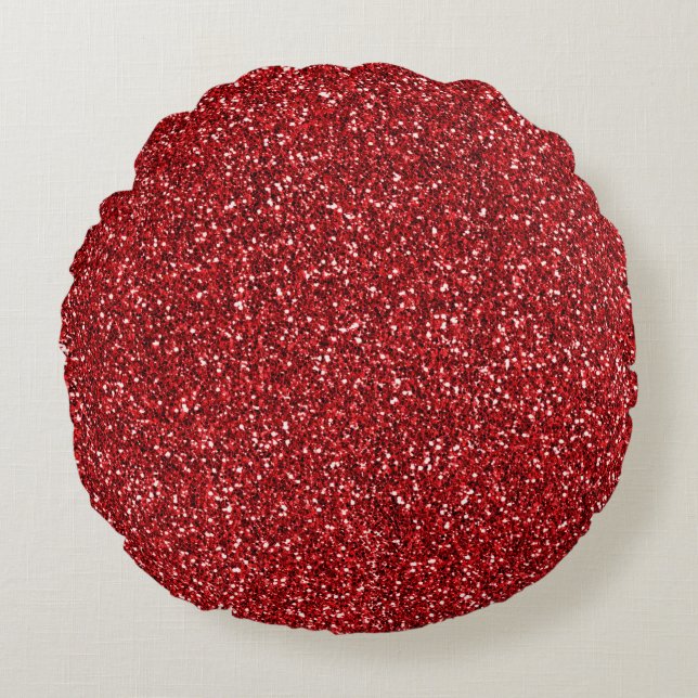 Red Glitter Glitz Rund Kudde (Framsidan)