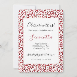 Red Glitter Gnistra Leopard Print Inbjudningar